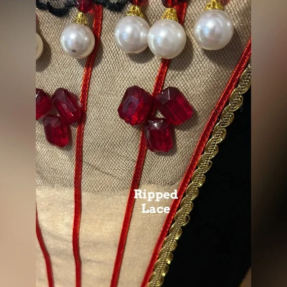 Queen Of Hearts Costume Sz S Handmade Red Gold Gown Alice In Wonderland Cosplay - Picture 10 of 16